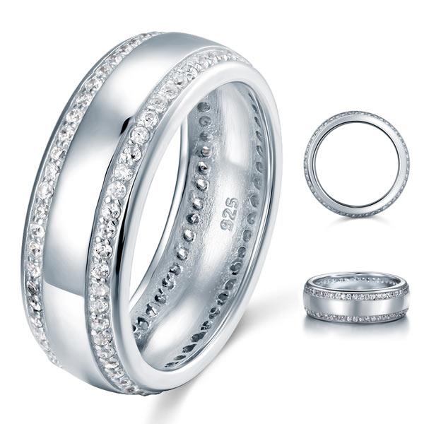 0.80ct Men's Contemporary Wedding Band Set In Solid Sterling Silver 925