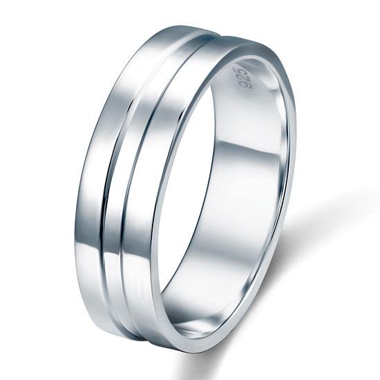 Men's Contemporary Wedding Band Set In Solid Sterling Silver 925