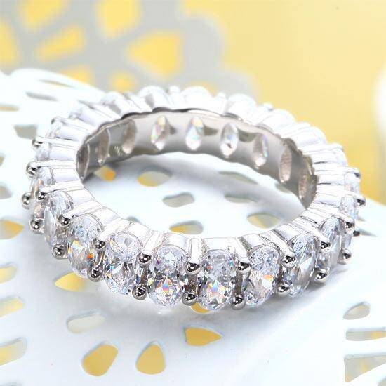 5.50ct Oval Cut Diamond Eternity Ring, 925 Sterling Silver