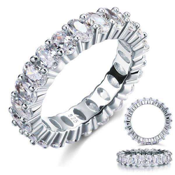 5.50ct Oval Cut Diamond Eternity Ring, 925 Sterling Silver