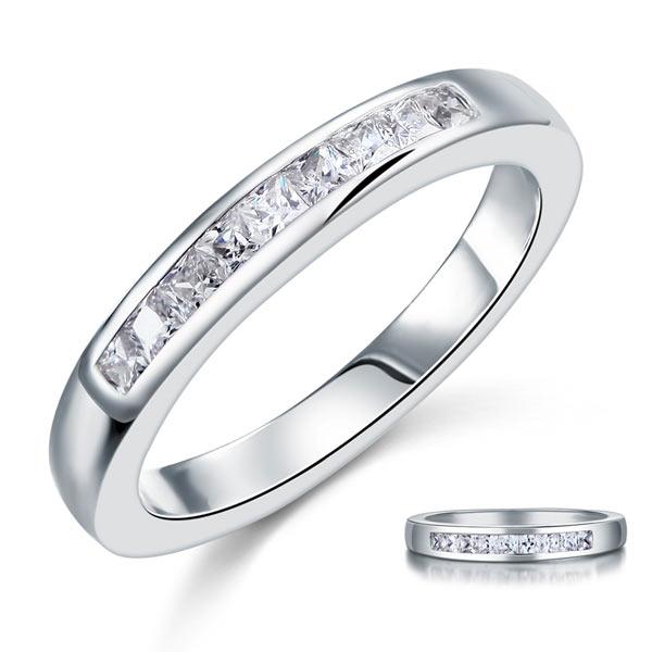 0.40ct Princess Cut Diamond Half Eternity Ring, 925 Sterling Silver