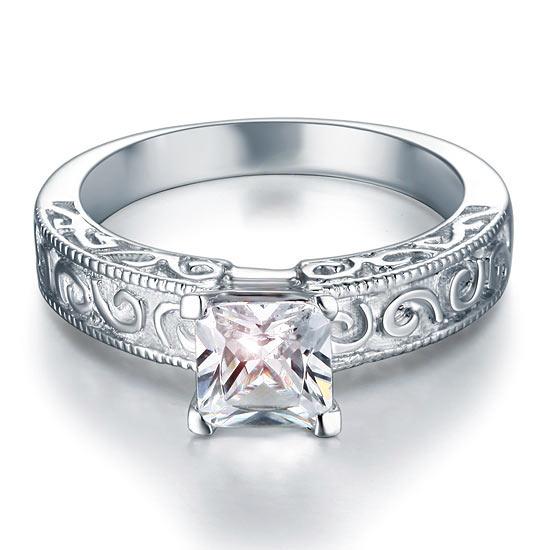1.00ct Vintage Diamond Engagement Ring, Princess Cut, 925 Silver