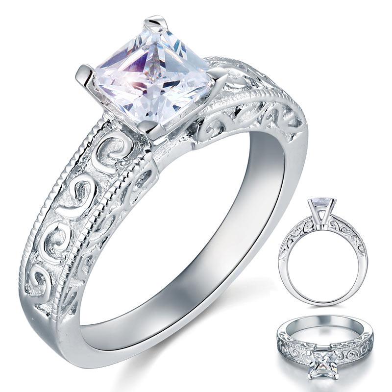 1.00ct Vintage Diamond Engagement Ring, Princess Cut, 925 Silver
