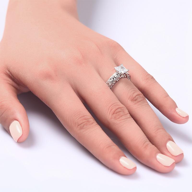 1.00ct Vintage Diamond Engagement Ring, Princess Cut, 925 Silver