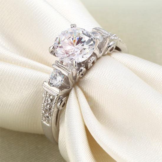 1.25ct Vintage Diamond Engagement Ring, Round Brilliant Cut, 925 Silver