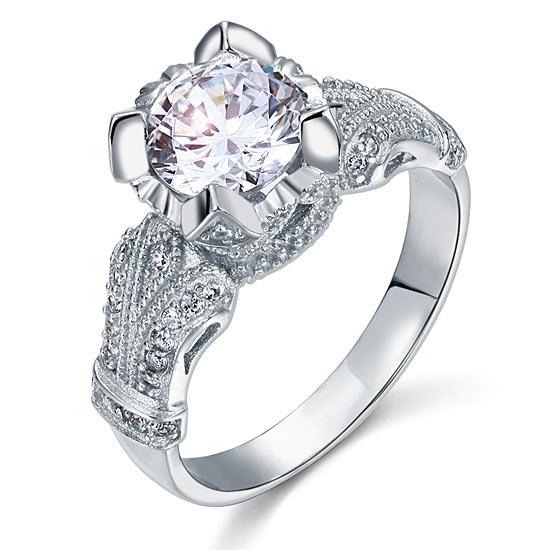 2.00ct Vintage Diamond Engagement Ring, Round Brilliant Cut, 925 Silver