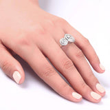 2.50ct Art Deco 3 Stone Engagement Ring, Diamond Halo Surround, 925 Silver