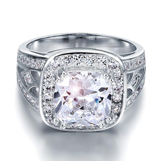 4.00ct Art Deco Cushion Cut Diamond Engagement Ring, 925 Sterling Silver