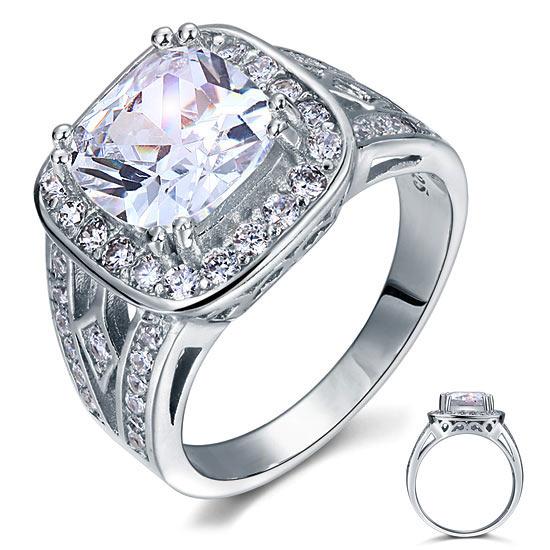 4.00ct Art Deco Cushion Cut Diamond Engagement Ring, 925 Sterling Silver