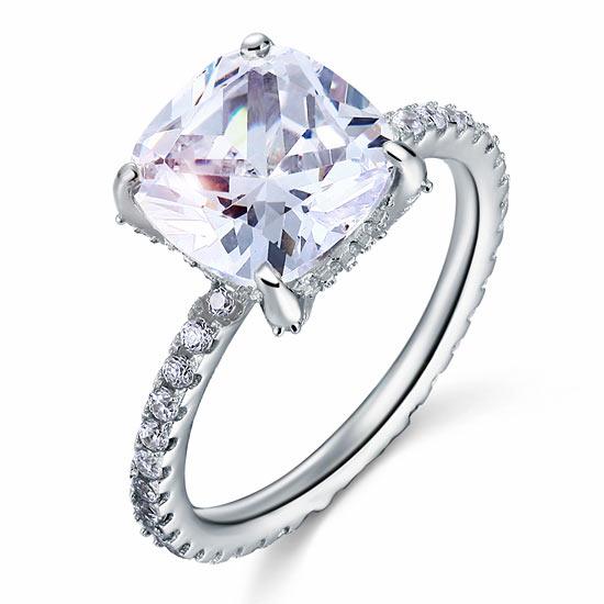 3.00ct Cushion Cut Diamond Engagement Ring, 925 Silver
