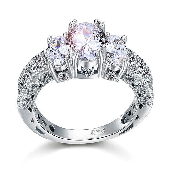 1.00ct Vintage Oval Cut Diamond 3 Stone Engagement Ring, 925 Sterling Silver