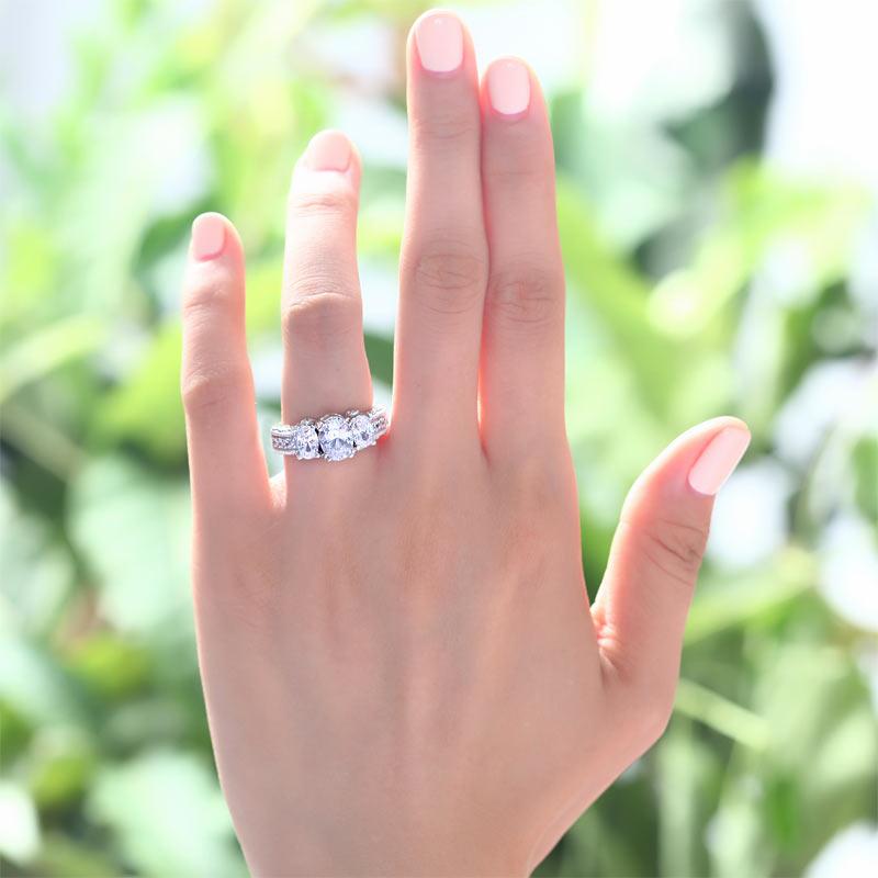 1.00ct Vintage Oval Cut Diamond 3 Stone Engagement Ring, 925 Sterling Silver