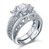 1.50ct 3 Stone Vintage Round Cut Diamond Bridal Ring Set, 925 Sterling Silver