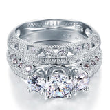 1.50ct 3 Stone Vintage Round Cut Diamond Bridal Ring Set, 925 Sterling Silver