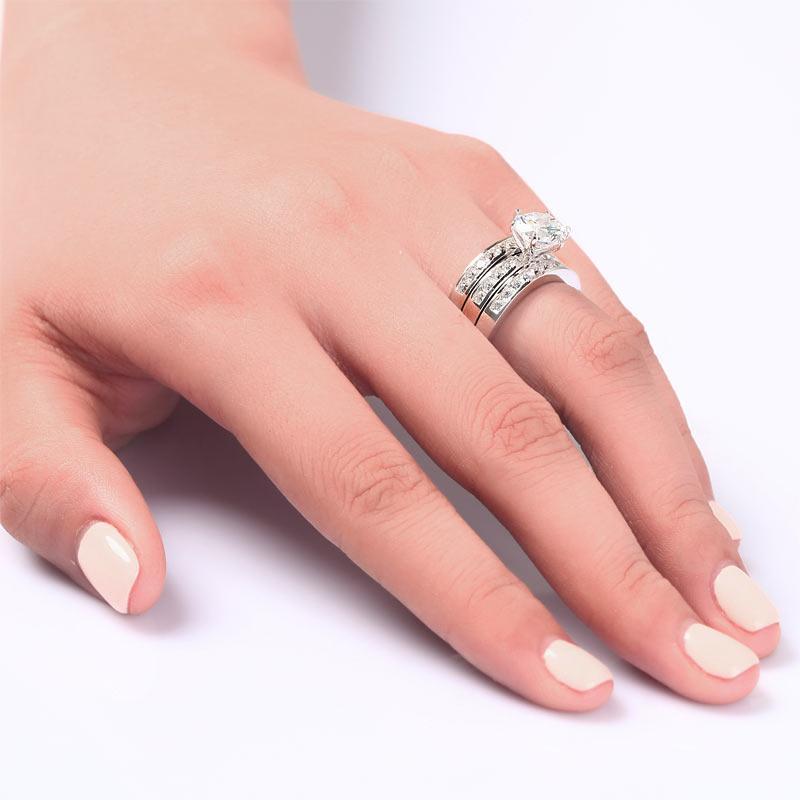 2.00ct Classic Diamond Bridal Ring Set, Round Brilliant Cut, 925 Silver