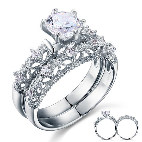 1.25ct Vintage Round Cut Diamond Bridal Ring Set 925 Sterling