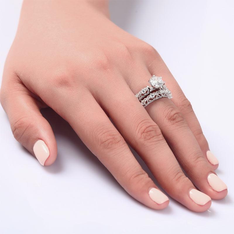 1.25ct Vintage Round Cut Diamond Bridal Ring Set 925 Sterling Silver Infinity Diamond Jewellery