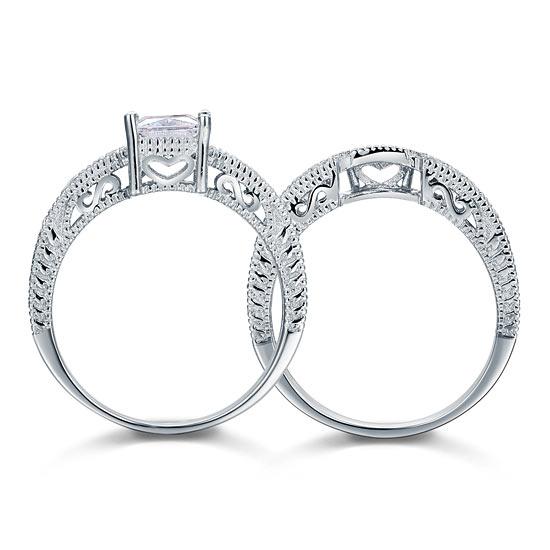 1.00ct Vintage Princess Cut Diamond Bridal Ring Set, 925 Sterling Silver