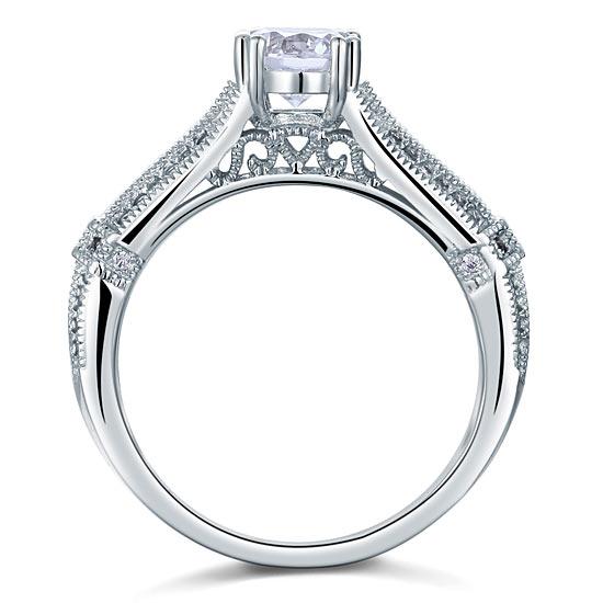 1.00ct Vintage Round Cut Diamond Engagement Ring, 925 Sterling Silver