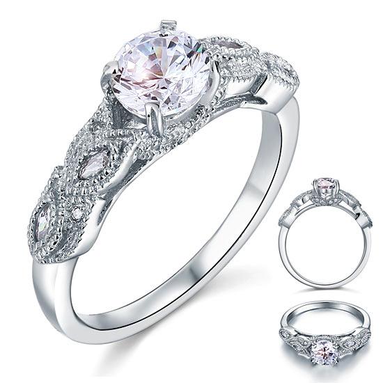 1.00ct Vintage Diamond Engagement Ring, Round Brilliant Cut, 925 Silver
