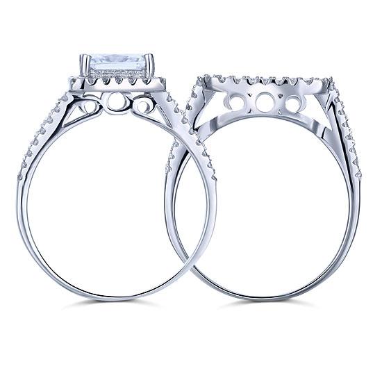1.50ct Princess Cut Diamond Halo Bridal Ring Set, 925 Sterling Silver