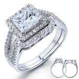 1.50ct Princess Cut Diamond Halo Bridal Ring Set, 925 Sterling Silver