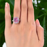 6.00ct Classic Cushion Cut Pink Diamond Halo Engagement Ring, Diamond Shoulders, 925 Silver
