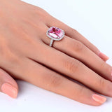 6.00ct Classic Cushion Cut Pink Diamond Halo Engagement Ring, Diamond Shoulders, 925 Silver