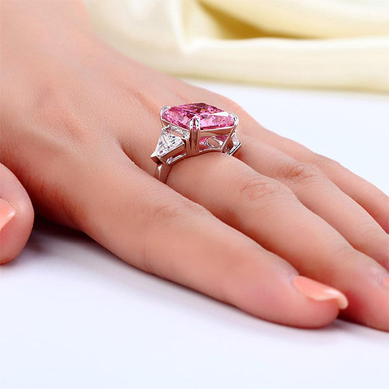 8.00ct Classic Radiant Cut Pink Diamond Engagement Ring, 925 Silver