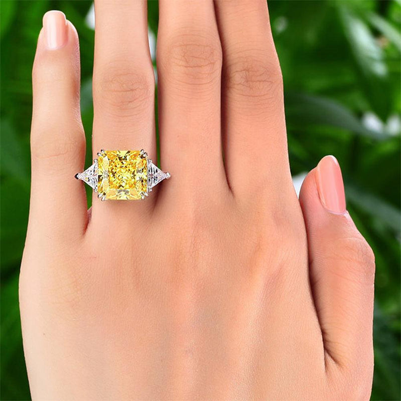8.00ct Classic Radiant Cut Yellow Diamond Engagement Ring, 925 Silver