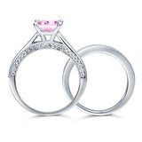 1.50ct Princess Cut Pink Diamond Bridal Set, 925 Sterling Silver