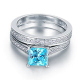 1.50ct Princess Cut Blue Diamond Bridal Set, 925 Sterling Silver