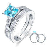 1.50ct Princess Cut Blue Diamond Bridal Set, 925 Sterling Silver