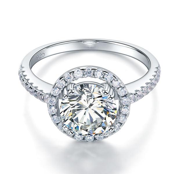 2.00ct Round Cut Diamond Halo Engagement Ring, 925 Sterling Silver