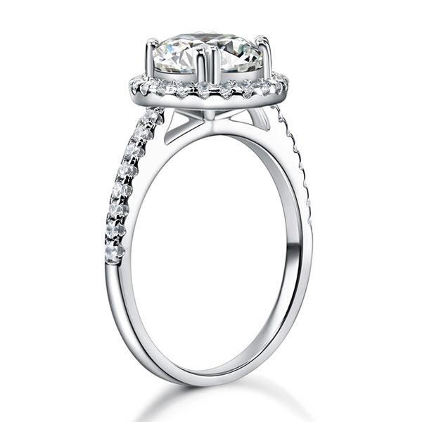 2.00ct Round Cut Diamond Halo Engagement Ring, 925 Sterling Silver