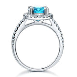 2.00ct Blue Diamond Halo Engagement Ring, 925 Sterling Silver