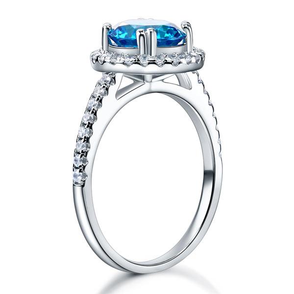 2.00ct Blue Diamond Halo Engagement Ring, 925 Sterling Silver