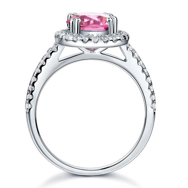 2.00ct Pink Diamond Halo Engagement Ring, 925 Sterling Silver