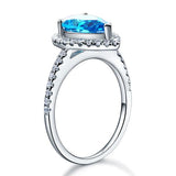 2.00ct Blue Pear Cut Diamond Engagement Ring, Diamond Halo, 925 Silver