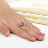 2.00ct Blue Pear Cut Diamond Engagement Ring, Diamond Halo, 925 Silver