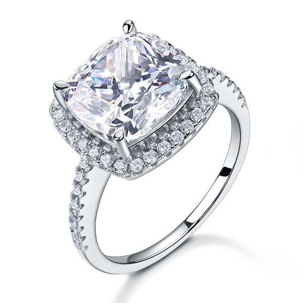 5.00ct Cushion Cut Diamond Halo Engagement Ring, 925 Sterling Silver