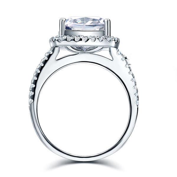 5.00ct Cushion Cut Diamond Halo Engagement Ring, 925 Sterling Silver