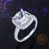 5.00ct Cushion Cut Diamond Halo Engagement Ring, 925 Sterling Silver