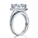 5.00ct Cushion Cut Diamond Halo Bridal Ring Set, 925 Sterling Silver