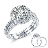 2.00ct Art Deco Diamond Halo, Bridal Ring Set, 925 Silver