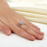 2.00ct Art Deco Diamond Halo, Bridal Ring Set, 925 Silver