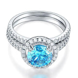 2.00ct Blue Diamond Halo, Bridal Ring Set, 925 Silver