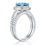 2.00ct Blue Diamond Halo, Bridal Ring Set, 925 Silver