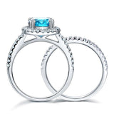2.00ct Blue Diamond Halo, Bridal Ring Set, 925 Silver