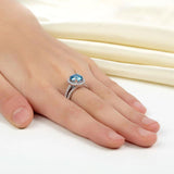 2.00ct Blue Diamond Halo, Bridal Ring Set, 925 Silver